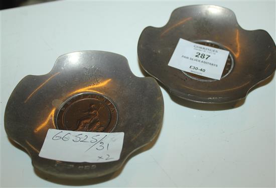 Pair silver ashtrays